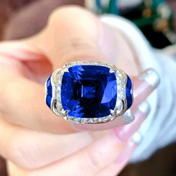 Elegant 925 Sterling Silver Big Lab Sapphire Emerald Engagement Rings Female Wedding Promise Rings 2023 Trending Fine Jewelry