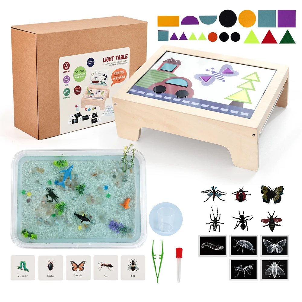 Light Up Activity Table for Kids STEM Adjustable Brightness Components Sensory Exploration Shape Matching Fine Motor Skills Toys