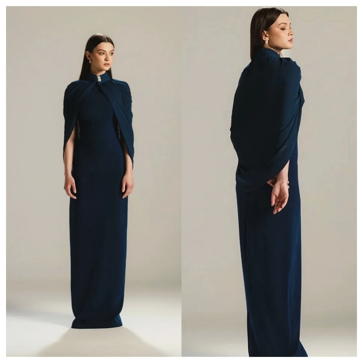 

Customized High Quality Navy Blue Jersey Evening Dress High Collar Sleeveless Homecoming Dress Bespoke Occasion Gowns Soft