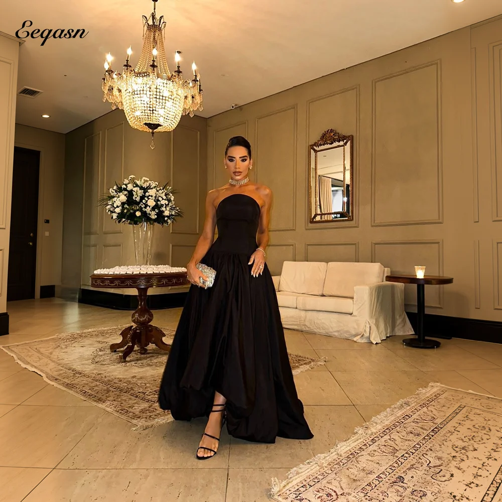 

Elegant Evening Dresses Long A Line Satin Black Strapless Wedding Party Dress Lace Up Back Vestidos De Fiesta Customized