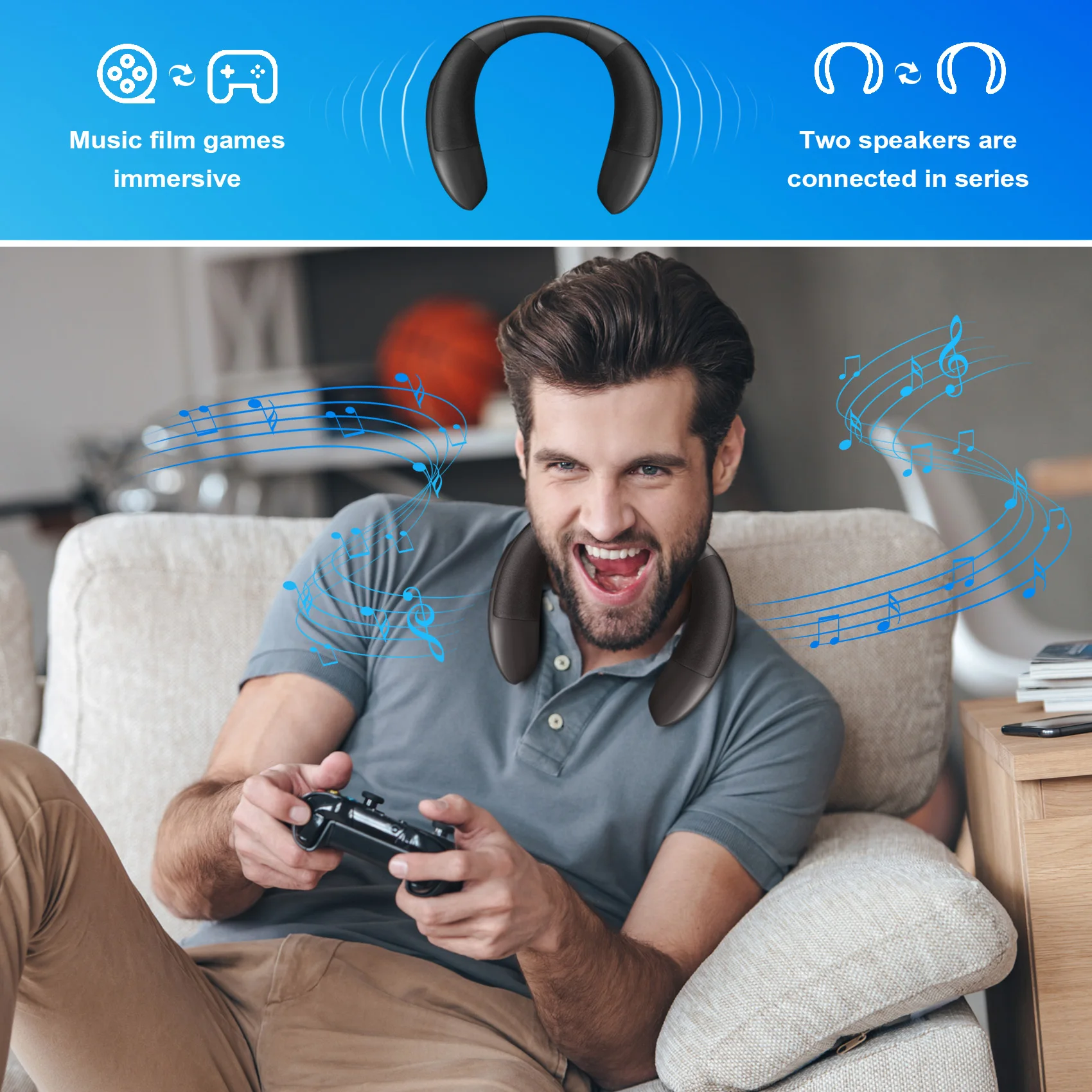 

Wireless Bluetooth Neckband Speakers Portable Wearable Surround with Microphone HIFI Neckband Speaker for Outdoors Home