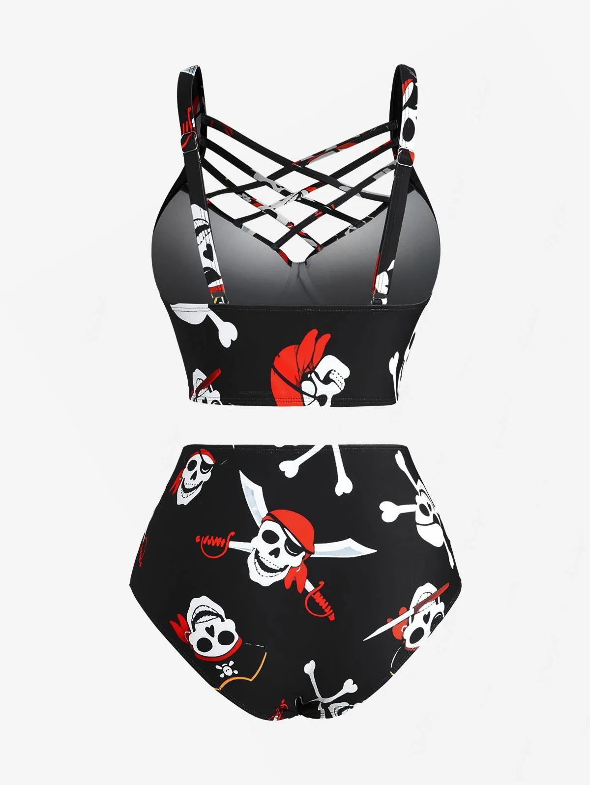 ROSEGAL Plus rozmiar kostium na Halloween czaszki szkielet pirat z nadrukiem kratka krzyżowy strój kąpielowy tankini