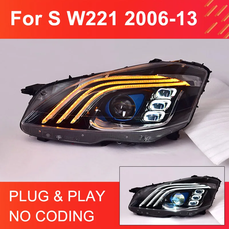 1 Pair LED Headlight Assembly for Benz S Class W221 2006-2013 Headlights Plug and Play with LED DRL Turning Front Head Lights