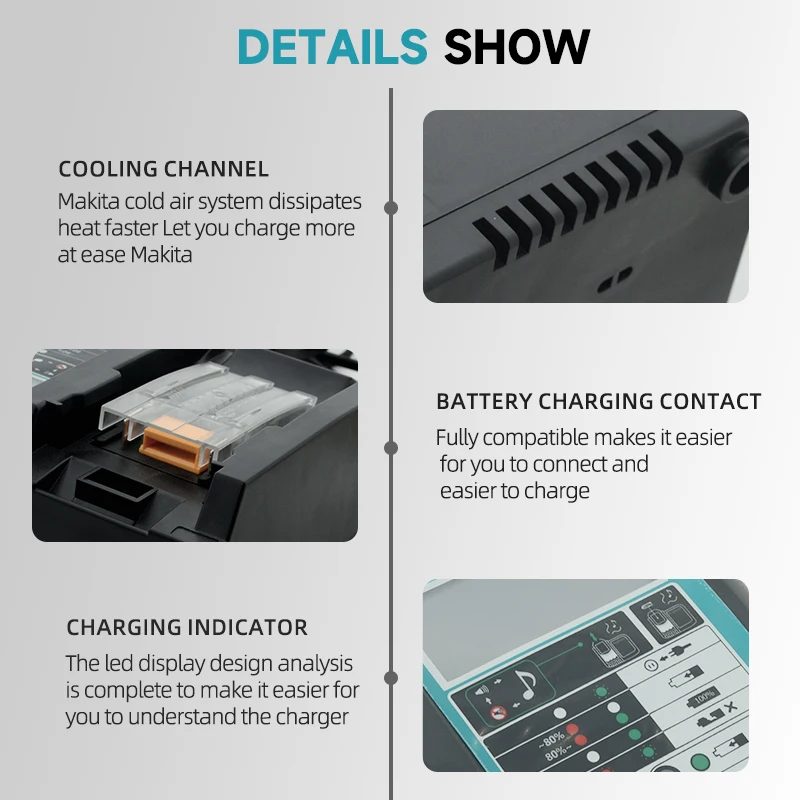 100% Original Makita 18V3A Charger with Rechargeable Battery, Makita BL1830 BL1830B BL1840 BL1840 BL1850 BL1850B Fast Charging