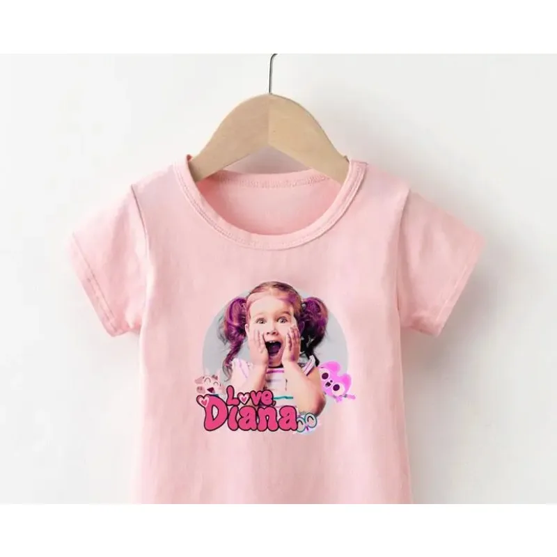 Camisetas con estampado de dibujos animados de Diana para niñas, ropa de moda Harajuku para niños, Tops de manga corta rosa