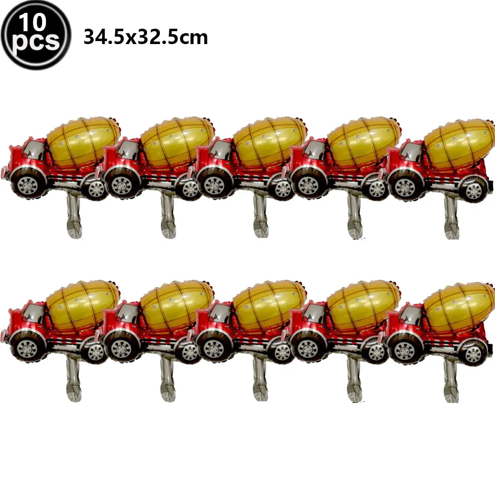 10Pcs Mini Cartoon Vehicle Balloons Construction Themed Balloon Excavator Forklift Crane Balloons for Boy's Birthday Party Decor