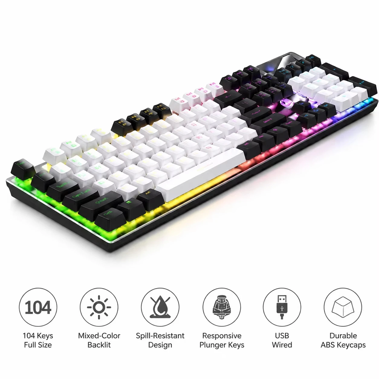 Waterproof Wired PC Gaming Keyboard Mechanical Feel RGB Backlit Lightweight Keyboard For Computer Laptop Desktop Gamer/Gifts