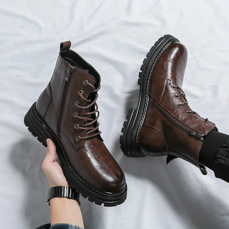 Fashion Trend Boots Fashion Thick Soled Motorcycle Boots Designer Winter Boot Formal Dress Shoes For Men Leather Ankle Boots