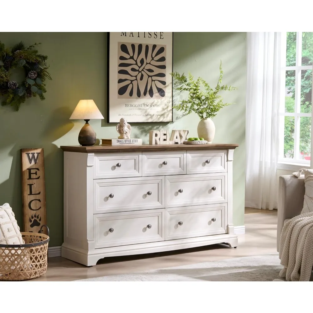 

7-drawer bedroom vanity, 54 wide wooden drawer box with Roman columns, wooden storage vanity
