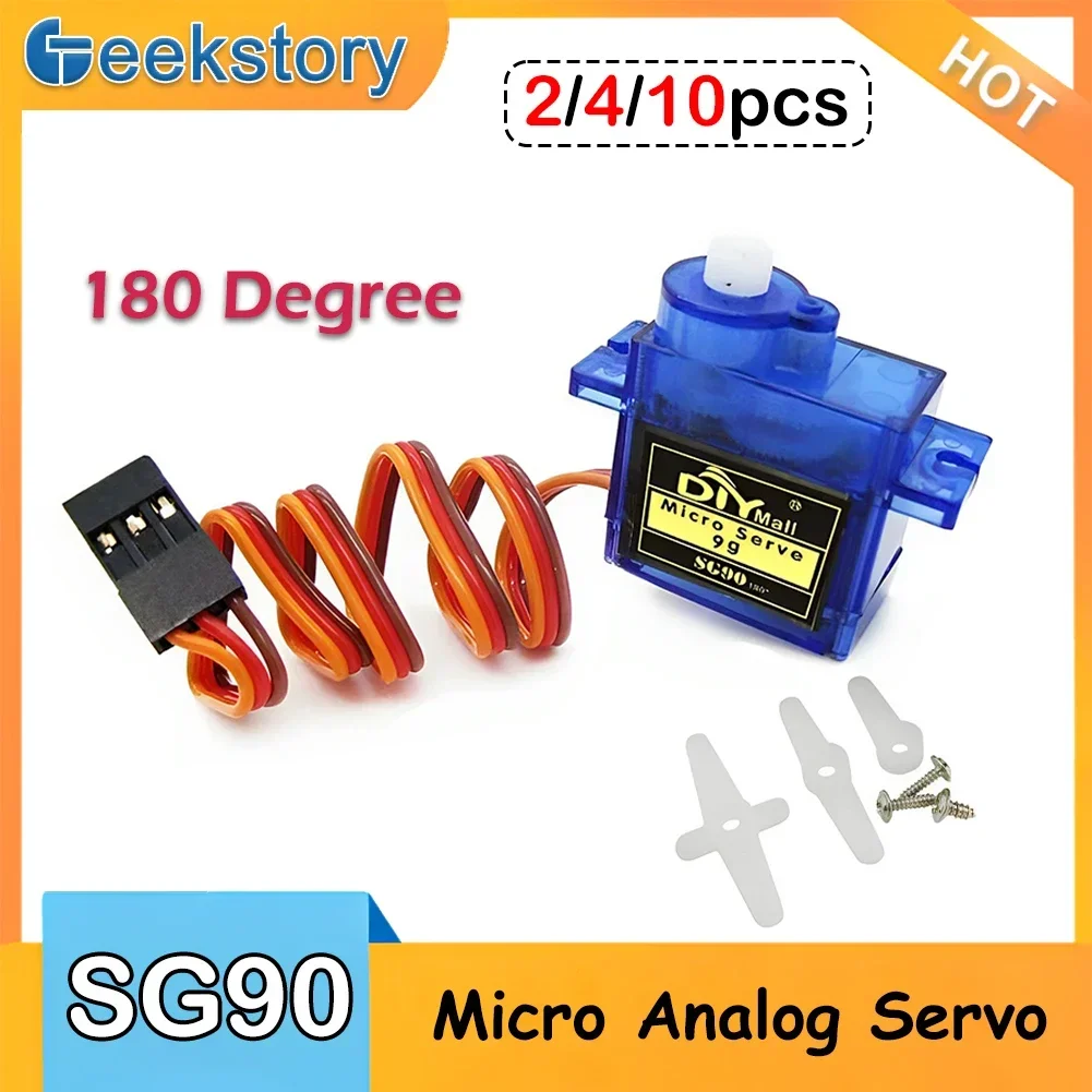 2/4/10pcs SG90 Servo Motor 9G Micro Servo 180 Degree RC Servo Analog Mini Servo for RC Robot Car Airplane Toy Arduino