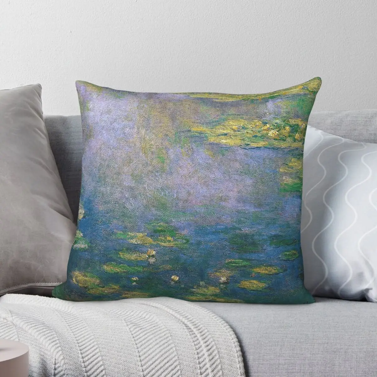 Claude Monet Water Lilies Square Pillowcase Polyester Linen Velvet Printed Zip Decor Pillow Case Sofa Cushion Cover Wholesale