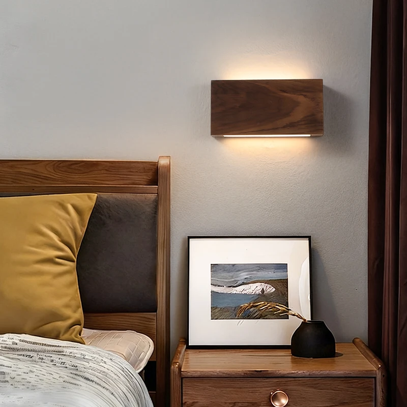 

Minimally Designed Long Wooden wall lamp, Touch Adjustable 3000K Reading light，Bedroom Bedside wall light Aisle Wall Sconces