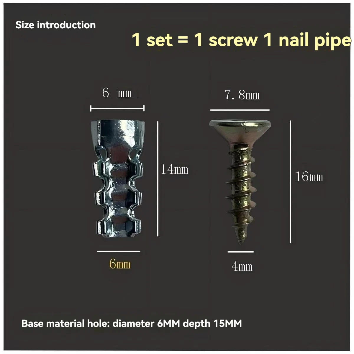 100/10sets Metal Serrated Expansion Tube Self Tapping Screws Pipe Drilling Plug for Concrete Wall Anchors Fasteners Bolt Kits