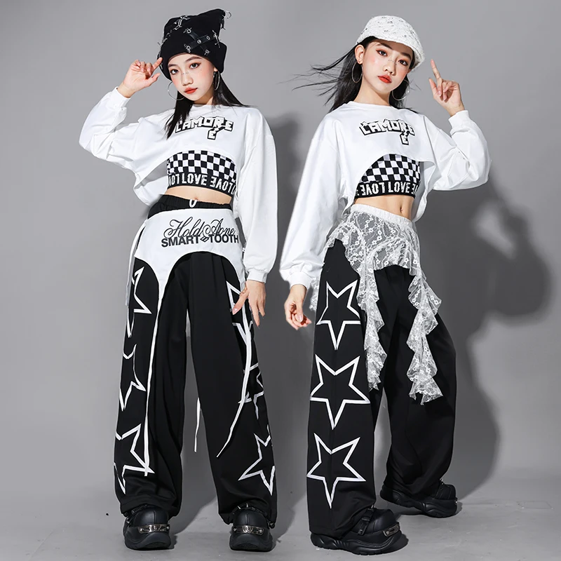 K-pop الفتيات الأسود المحاصيل تانك القمم الشارع الرقص البضائع الجينز السراويل الاطفال الهيب هوب الجاز السراويل الملابس مجموعة الأطفال الشارع الشهير ازياء