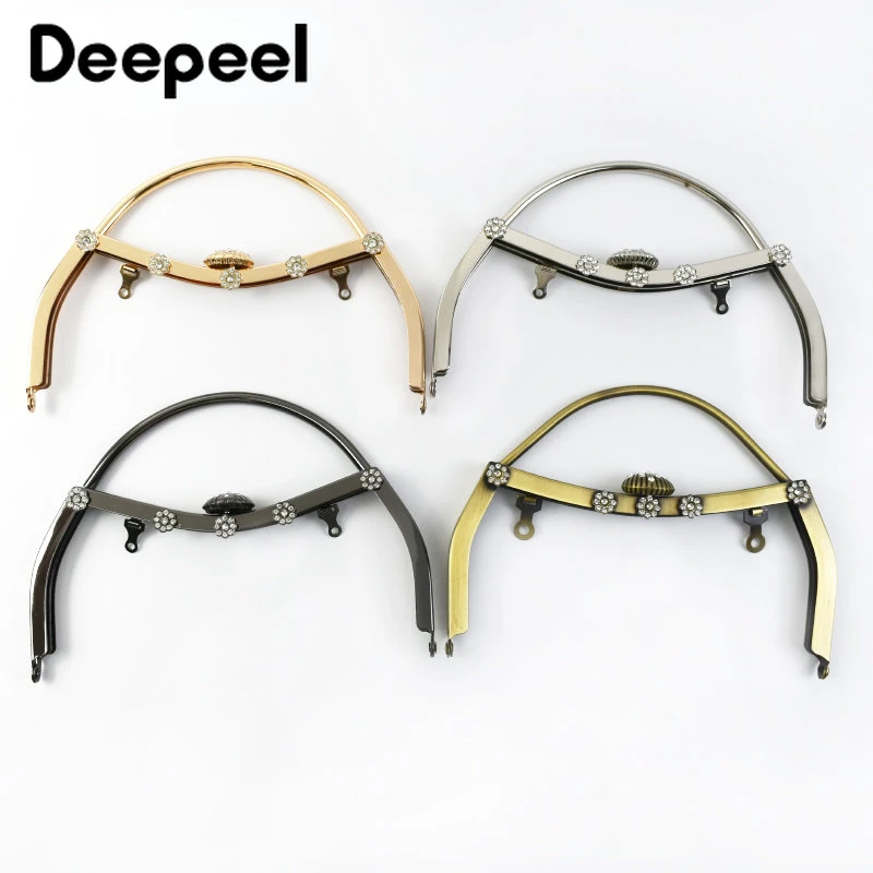 1Pc Deepeel 18cm Retro Diamond Embossed Metal Bag Handles Handmade Sewing Brackets Kiss Clasp Handbag Purse Frame Accessories