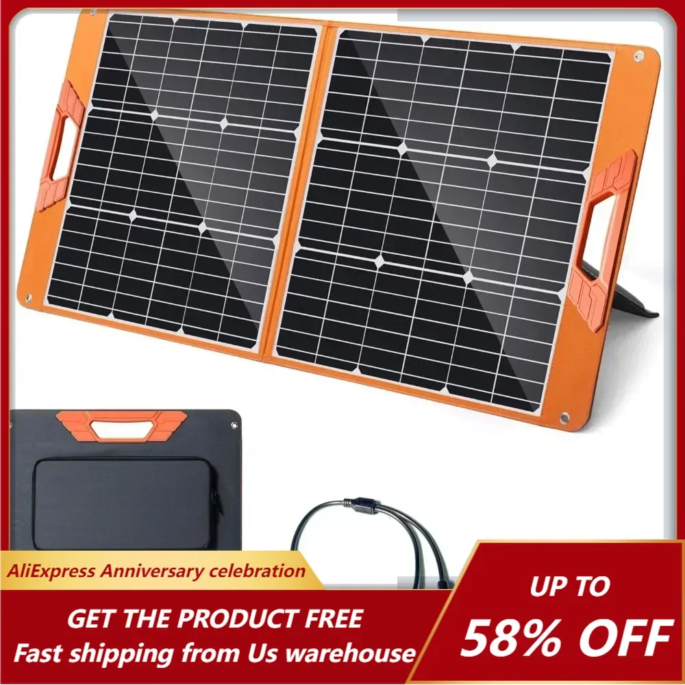 Upgraded 100W Portable Solar Panel for Power Station, Monocrystalline Foldable 100 Watt 18V Solar Panel Charger for Camping