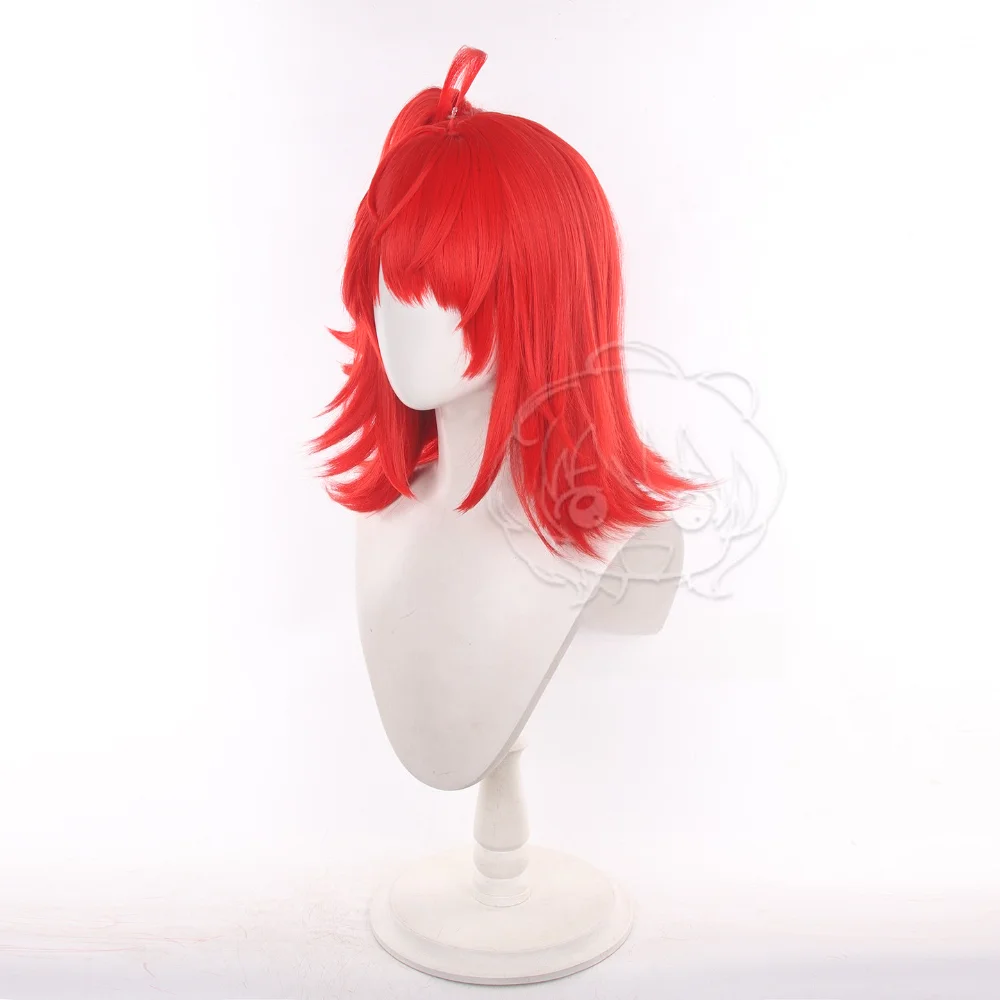Arknights Exusiai New Covenant Cosplay Wig Red Flipped Short Hair Jaw Clip Ponytail 40cm Halloween Comic Con Synthetic Anime Wig view 3