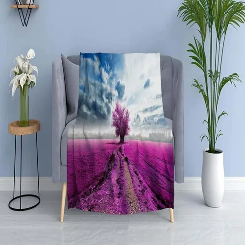 Else Carpet Else Purple Lavender Field Tree Wellsoft Patterned 3D Tv Blankets