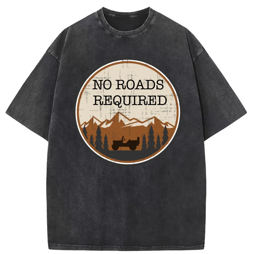 No Roads Required Men Retro Printed T-shirts Long Sleeve Tee Shirt For Man Women Vintage Washed Cotton Sweatshirts O-Neck