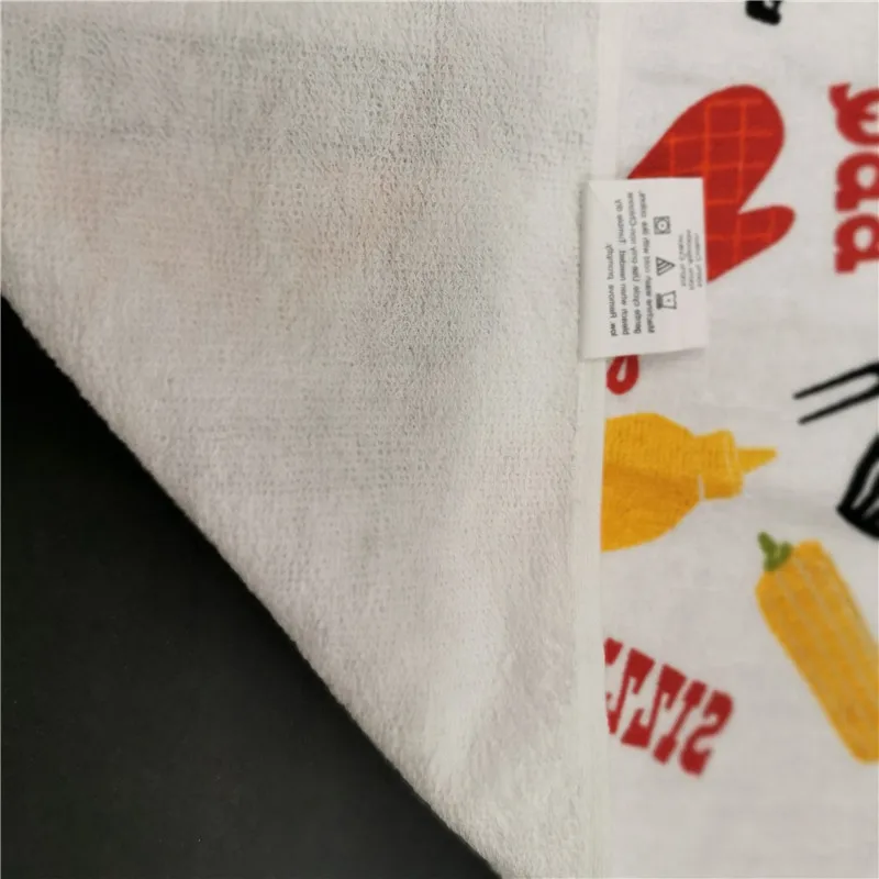 1Pc 41x66cm Thicken Cotton Absorbent White Barbecue BBQ Baking Cut Velvet Printed Kitchen Tea Towel