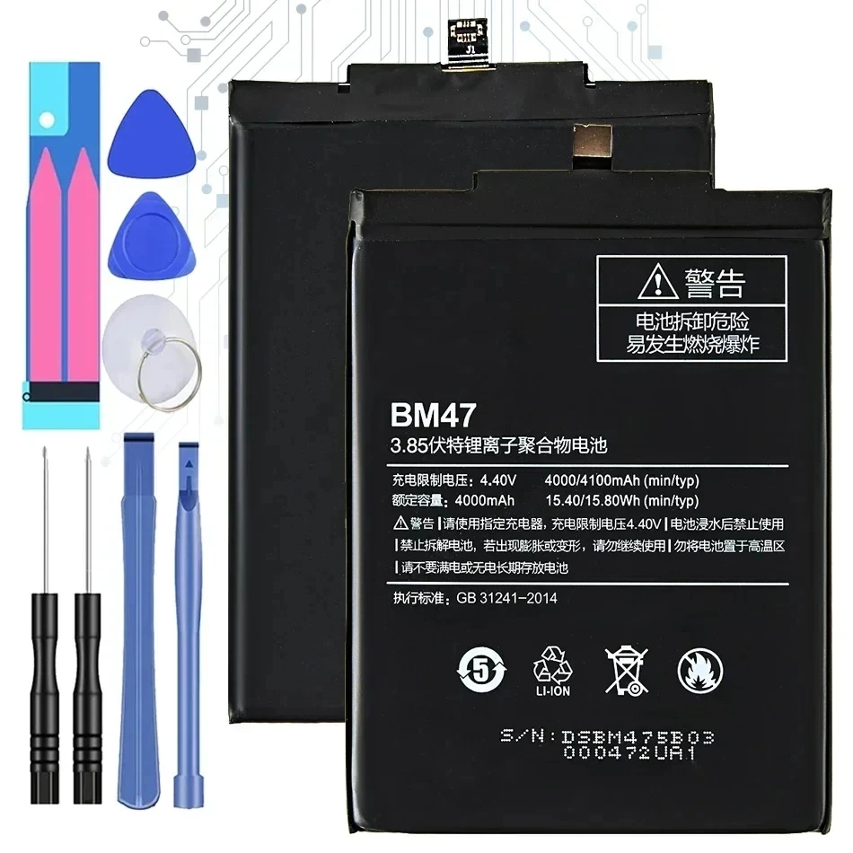 

BM47, 4100mAh, Replacement Battery For Xiaomi Redmi 3S, 3X,4X, 3 Pro, 3pro, + Tools