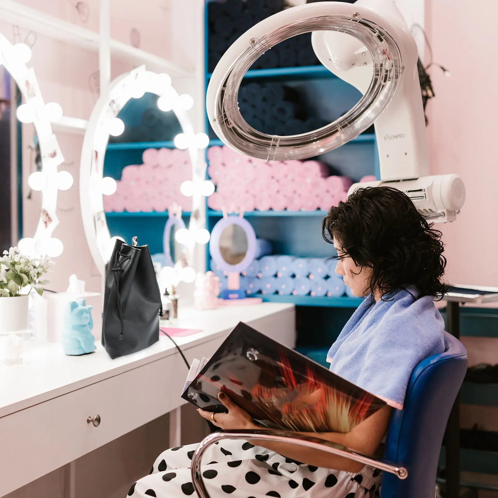 

PU Hair Dryer Storage Bag Portable Travel Carrying Case Pouch Compact Lightweight Hair Curler Organizer Protective Blow