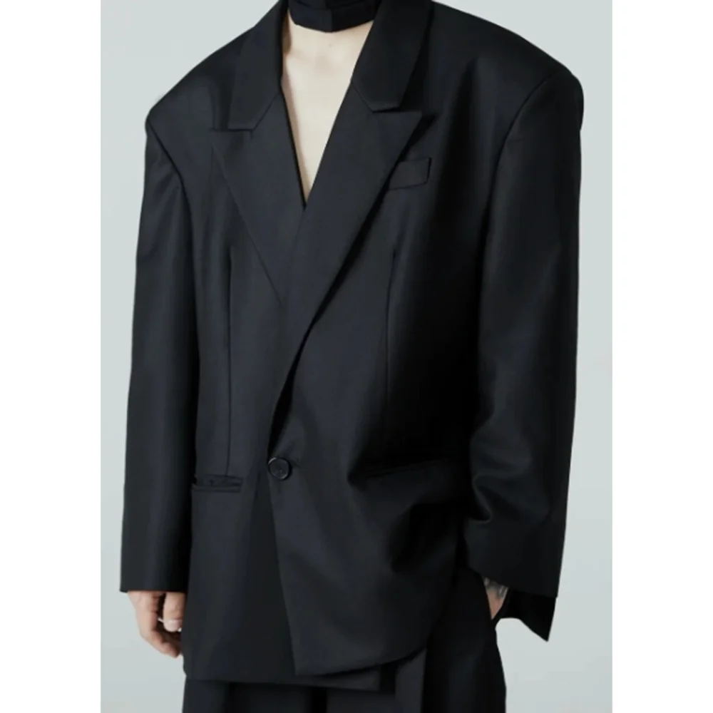 

Casual Men's Black Simple Premium Suits 2 Piece Jacket Pant Sets Peak Lapel Single-Breasted Party Banquet Male Clthing Outfits