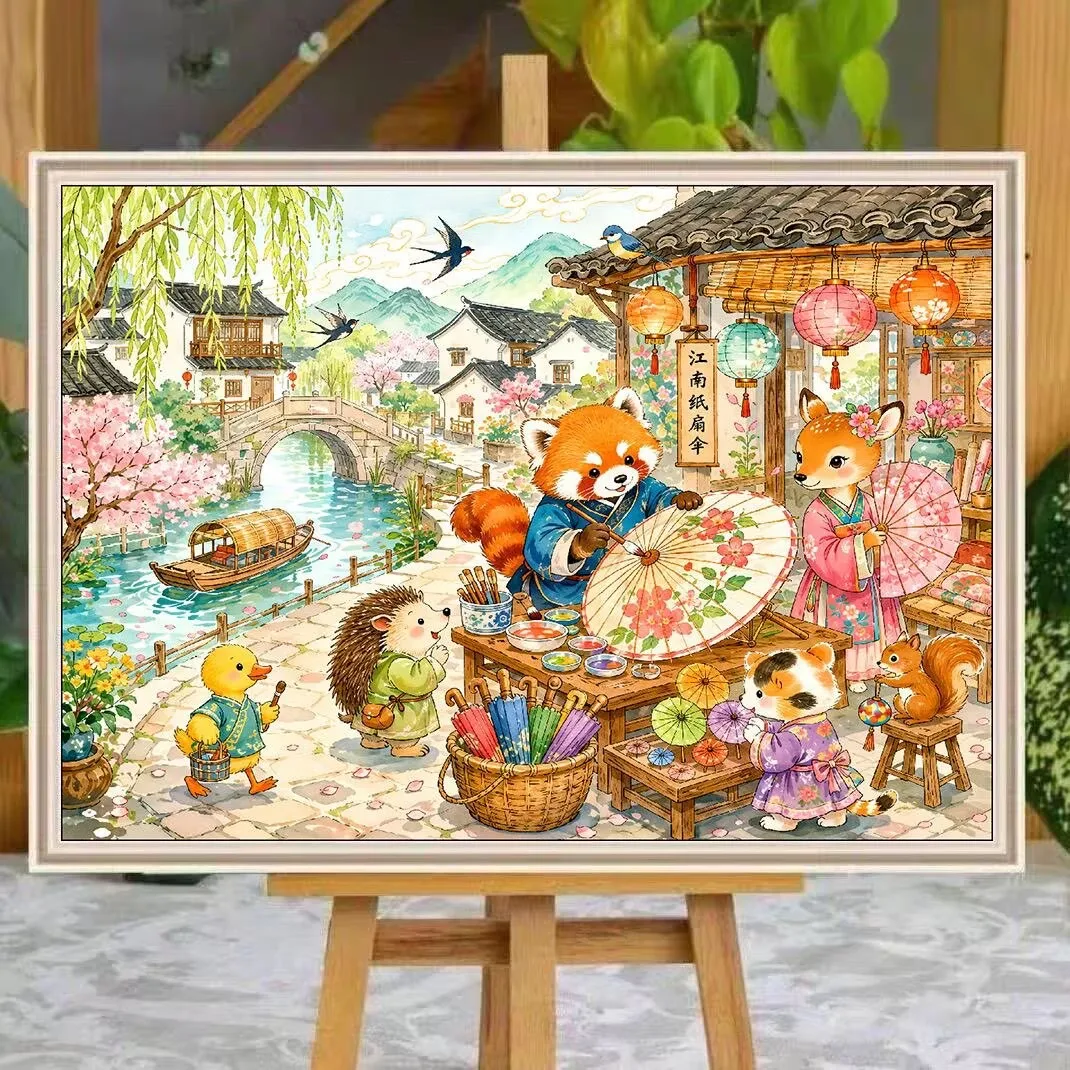 9CT 14ct  Cartoon Printed Kits Cross Stitch Embroidery DIY Needlework Set Home Decor Crafts With Needles Threads 84 Colors