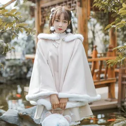 Autumn Winter Chinese Style Lolita Cloak Chinese Element Improved Hanfu Lolita Hooded Shawl Female Sweet Outerwear Jacket