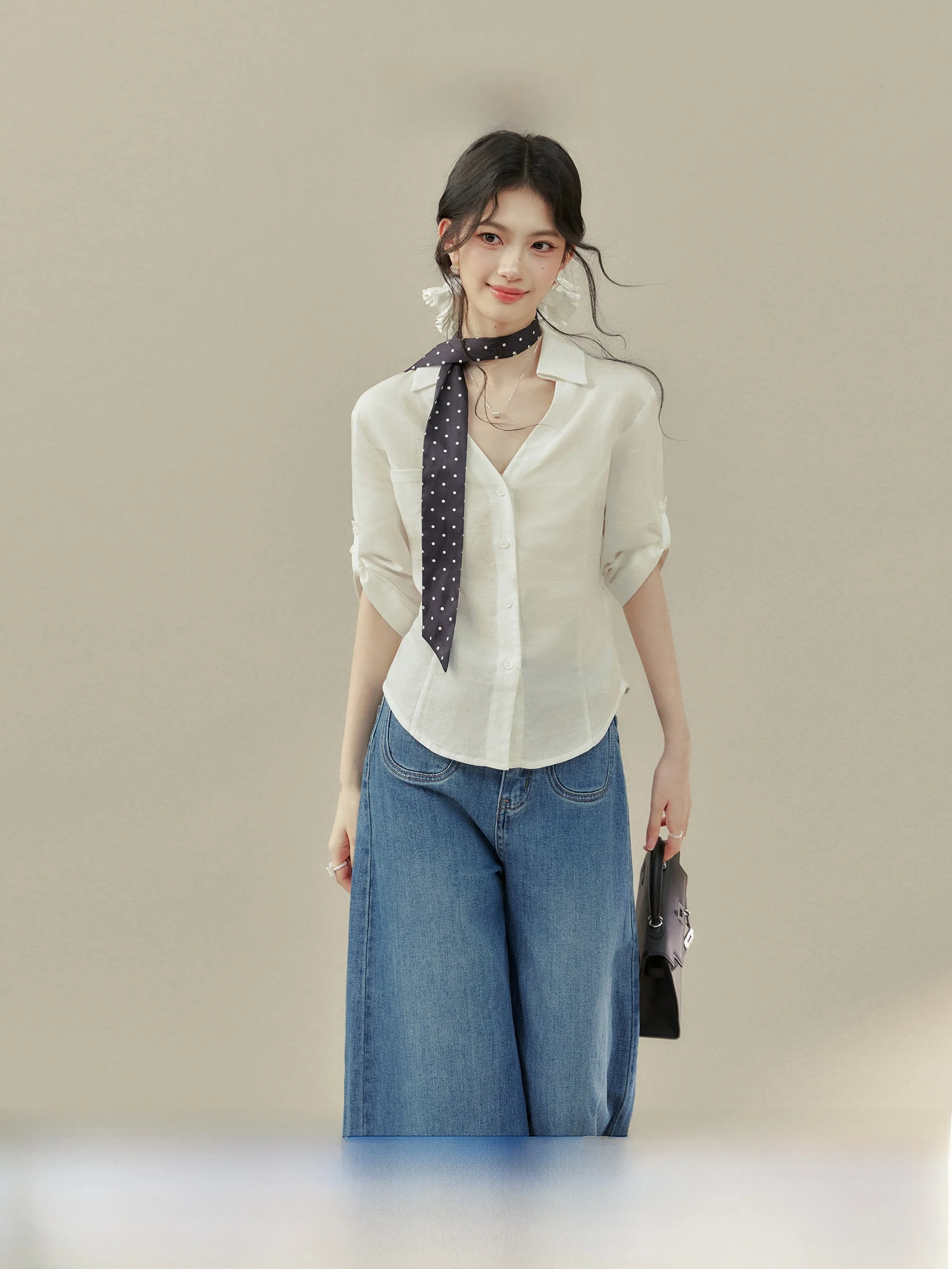 

Женская повседневная модная летняя рубашка с длинным рукавом и воротником, защита от солнца, в стиле Old Money, от Wang Xue