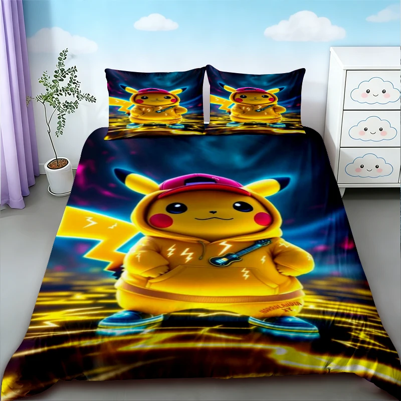 

Duvet Cover 3PC Custom Name Pokemon Cartoon Print Bedding Set 1 Duvet Cover 2 Pillowcases Adult and Children Bedding