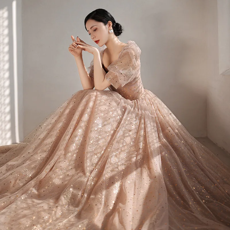 

Вечернее платье с объемными рукавами, новинка 2026 года, весеннее платье для банкета, светской львицы, сказочная атмосфера, звездное небо, утягивающее платье для дня рождения