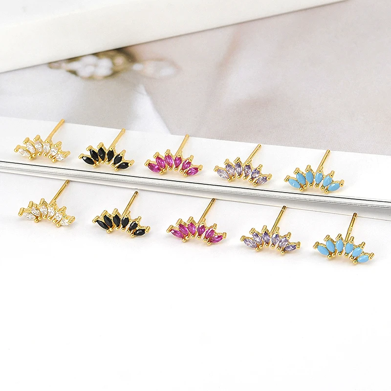 925 Silver Needle Horse Eye Multi-color Zircon Stud Earrings For Women Luxury Crystal Earrings Fashion Party Jewelry Wholesale