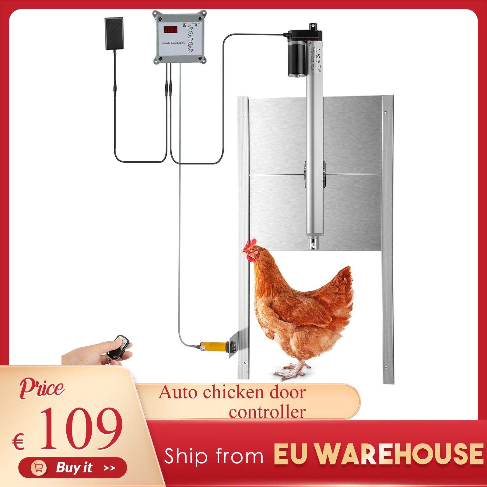 

Automatic Chicken Coop Door Opener Kits Rainproof Outdoor with Timer Light Sensor Remote Control Actuator Motor