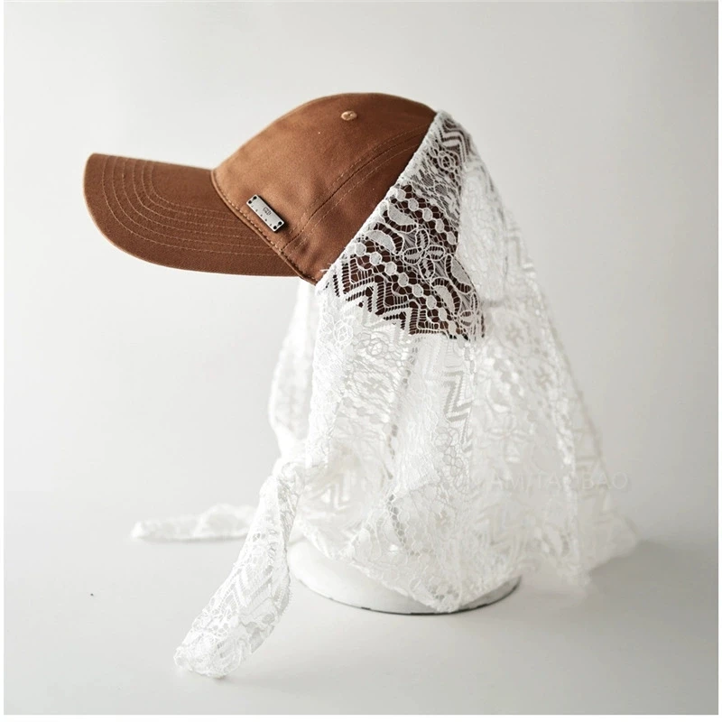 Spring Summer Unique Design Lace Spliced Baseball Cap Women Trendy Versatile Neck Protection Sun Hats