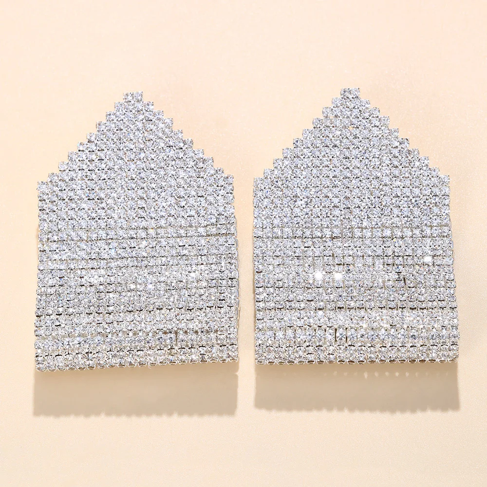 Europe and the United States popular double diamond square earrings fashion super flash rhinestone stud earrings ins niche desig