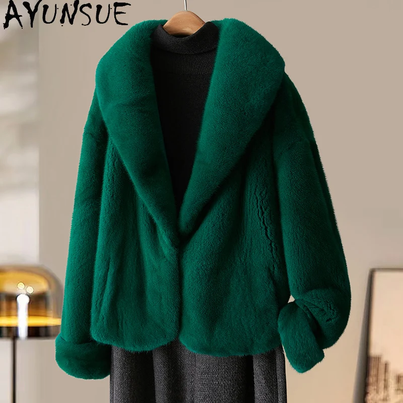 AYUNSUE réel manteau de fourrure de vison femmes vêtements de luxe réel manteaux de fourrure entière femme vison femmes manteaux veste d'hiver 2025 Шуба Ж Döncud