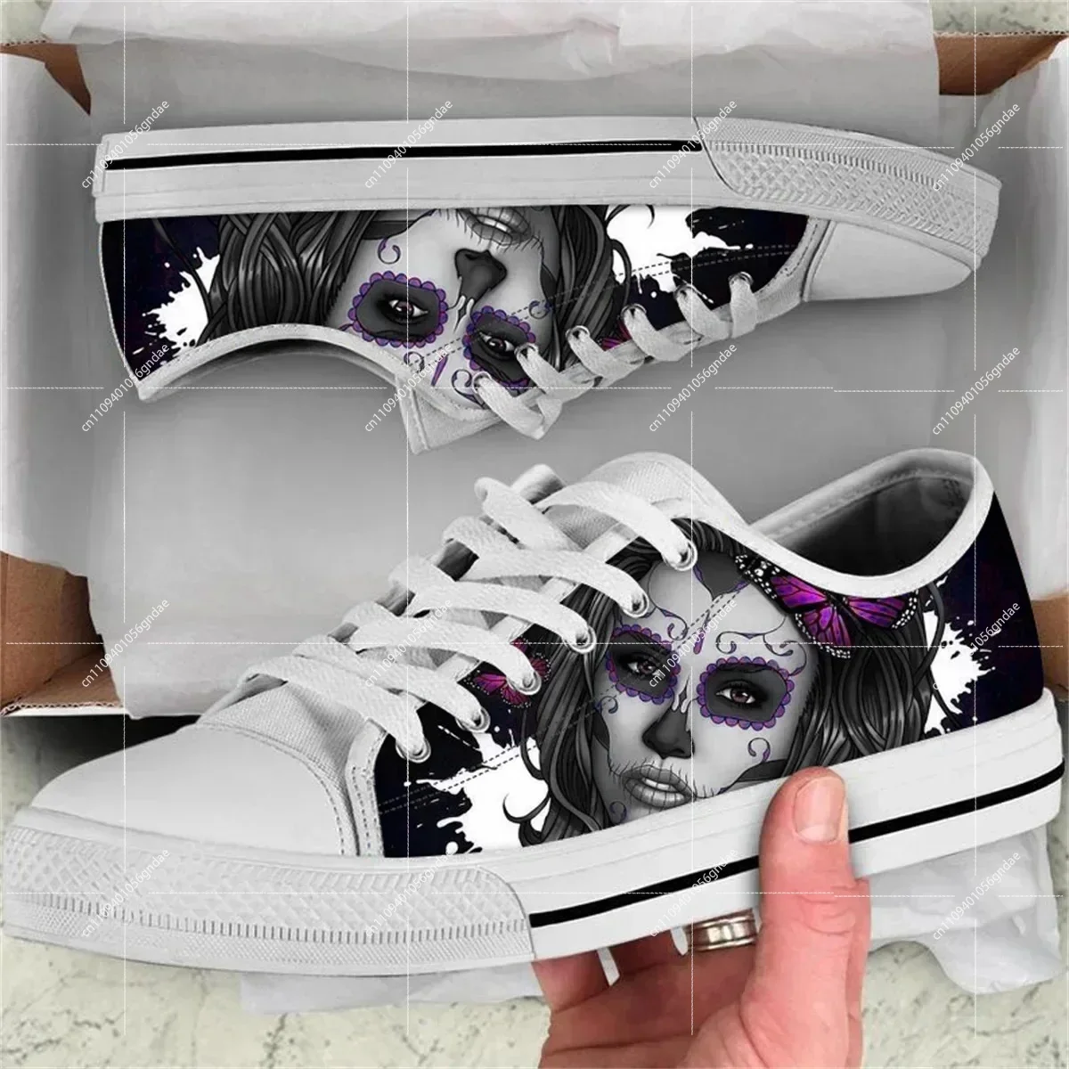 

Дышащие женские кеды с дизайном «День мёртвых» и изображением девушки-скелета, легкие, на шнуровке, вулканизированные, универсальные повседневные кеды из канваса