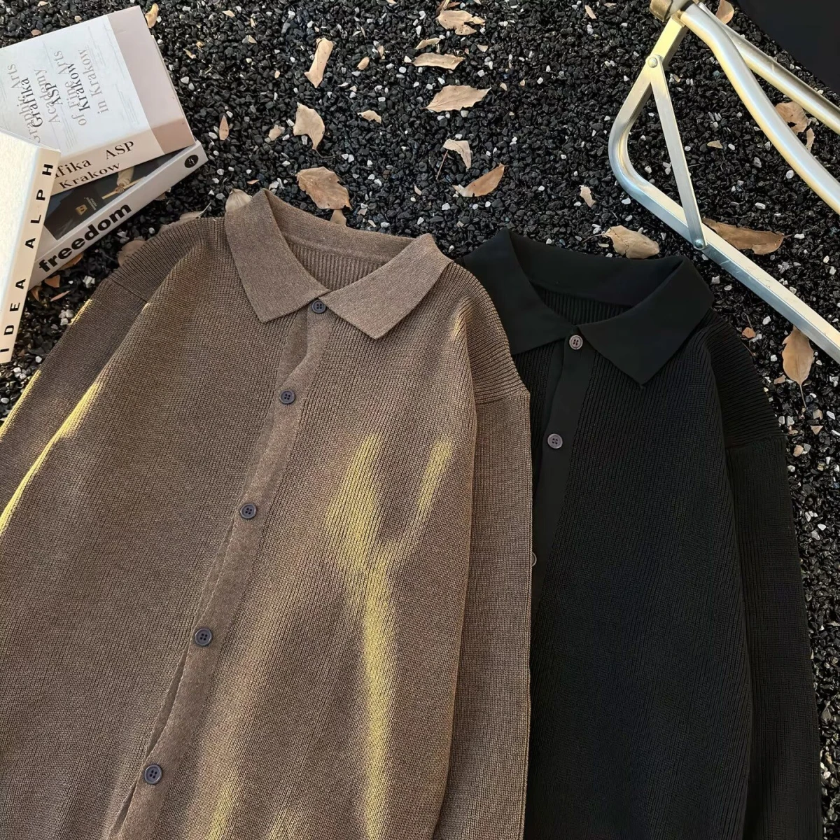 شتاء 2025 الرجال عادية محبوك رداء علوي من الصوف معطف طوق طويل Sve سترة مفتوحة ألياف البوليستر منتظم صالح ملابس العمل