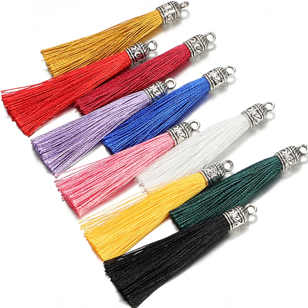 10pcs/lot 6cm Silk Tassel with Caps Clasp Tassels Fringe Clothing Charms DIY Earring Pendants for Jewelry Making Accessories