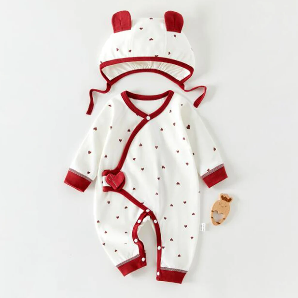 

Одежда для новорожденных девочек, 100% хлопок, весенне-осенний комбинезон с длинными рукавами для маленьких мальчиков, детский комбинезон унисекс со шляпой от 0 до 6 месяцев