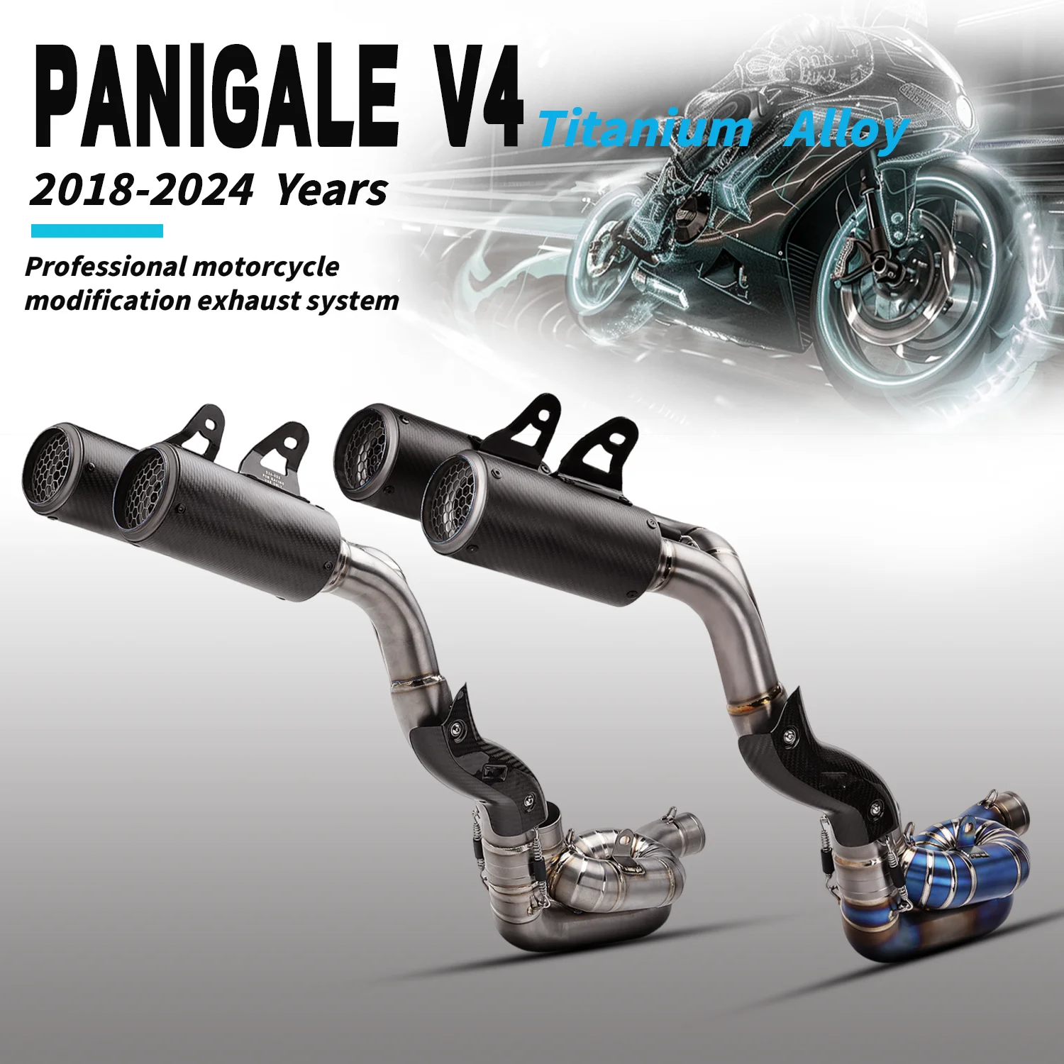

Модификация выхлопной системы для мотоциклов Duktai V4 V4S R из титана. Полный комплект для Panigale V4 V4S / Street Fighter V4 V4S 2018-2024