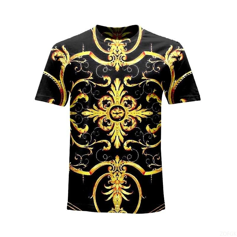 Luxury Baroque Golden Pattern T-shirt Unisex Unique 3D Print Crewneck T Shirts Men Personality Streetwear Fashion Trendy Tee Top image 3