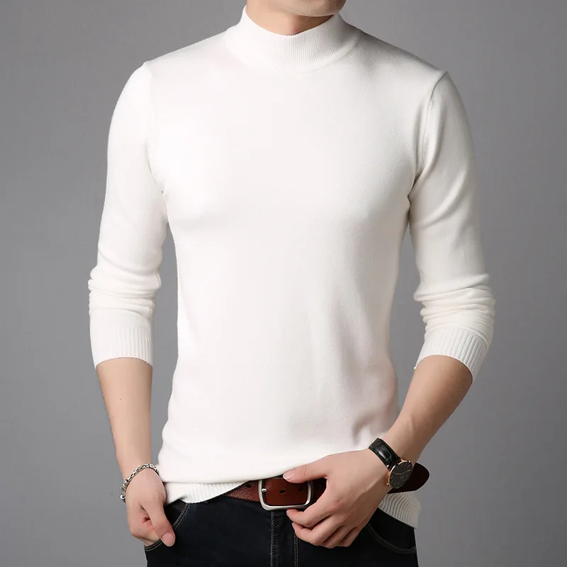 Autumn Winter Sweater Men's Half High Neck Basic Solid Color Casual Versatile Round  Korean Version Slim Fit  A158