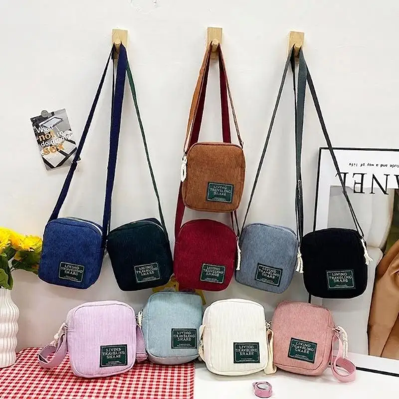 Corduroy Mini Crossbody Bag With Adjustable Strap Multi Color Options For Daily Shopping School Travel