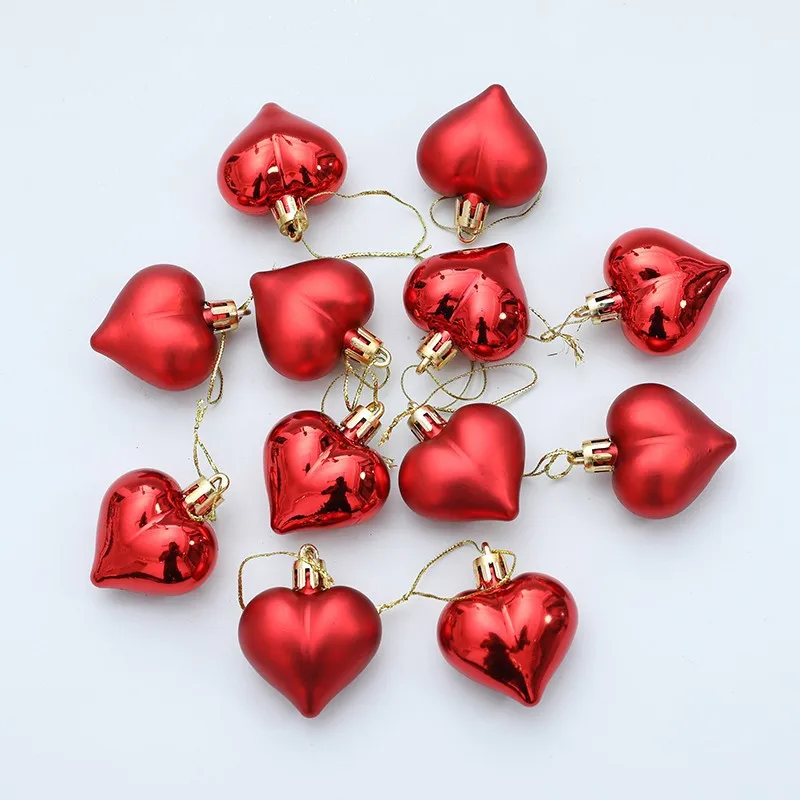 12/24Pcs Heart Shaped Hanging Ornaments Red Heart Baubles Plastic Pendant for Valentine's Day Wedding Xmas Anniversary Decor