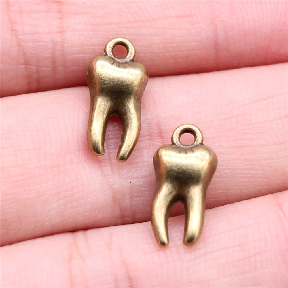 40pcs 16x8mm(0.63x0.31inch) 2 Colors Antique Bronze Color Antique Silver Color Teeth Charms Vintage Jewelry Making