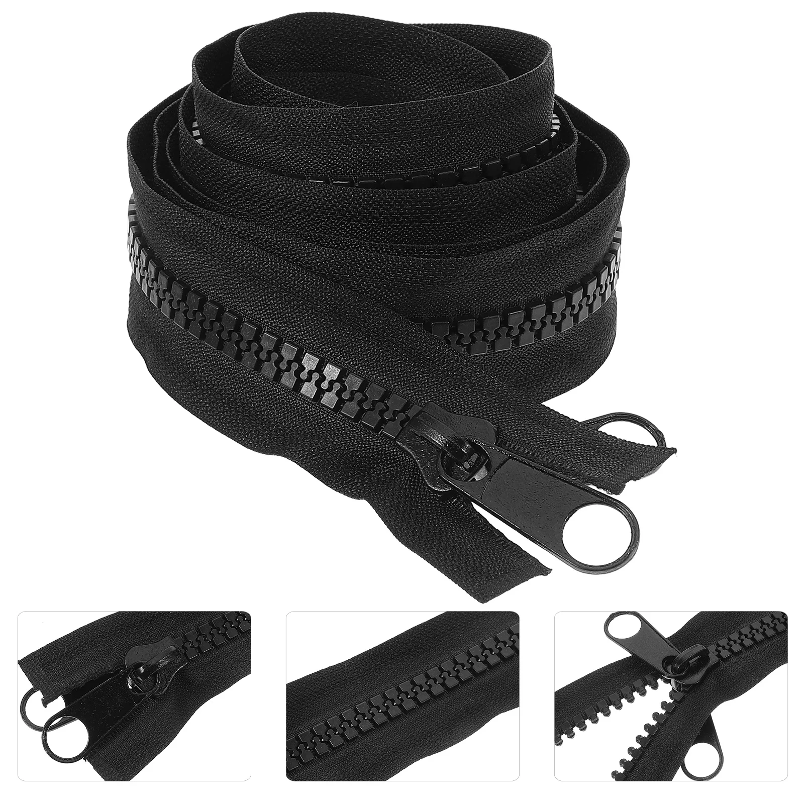 

2Pcs Black Long Resin Zipper Double Slider Heavy Duty Sewing Zipper for Clothing Bags Suitcase Repair Replacement