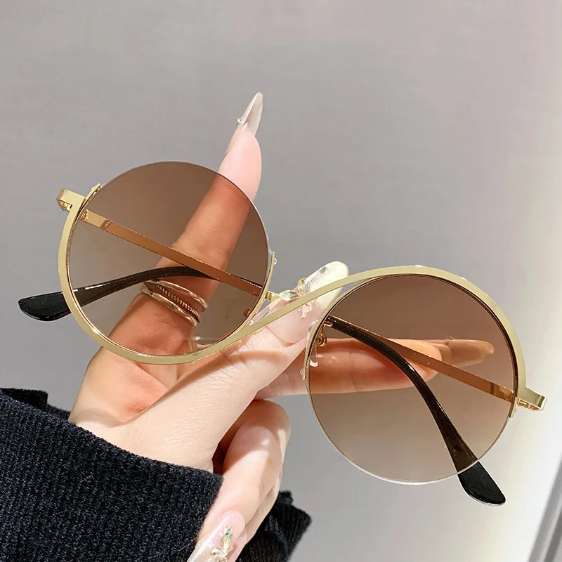 Цельные модные круглые градиентные оттенки, женские новые шикарные солнцезащитные очки в корейском стиле с декором, большие пляжные солнцезащитные очки для отпуска, солнцезащитные очки с защитой от УФ-лучей