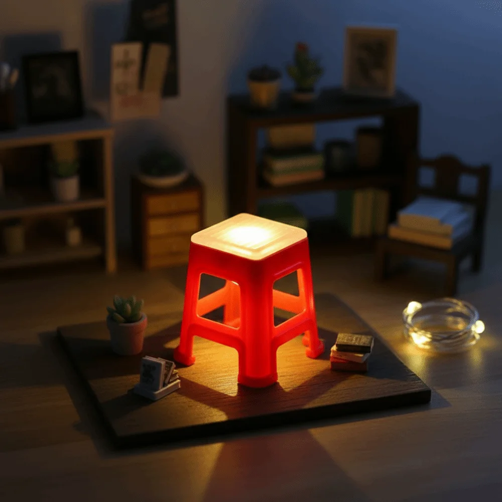 

Светильник-табурет из пластика с LED-подсветкой, миниатюрный ночник, милый дизайн, форма табурета, украшение для рабочего стола, подарок для детей